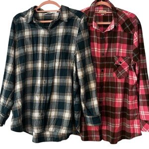 Lot of 2 Plaid XXL Mid-Weight Flannel Button-Up Shirts Pink Green NWOT